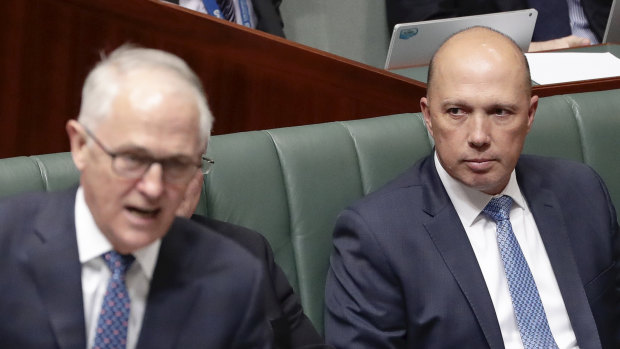 Prime Minister Malcolm Turnbull and Peter Dutton in Question Time on Monday.