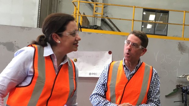 Queensland Premier Annastacia Palaszczuk and Treasurer Cameron Dick visit a Mackay steelworks.