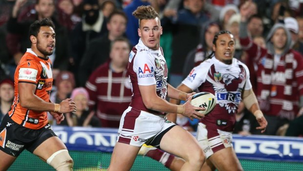 Humble beginnings: Gutherson playing for Manly in 2014. 