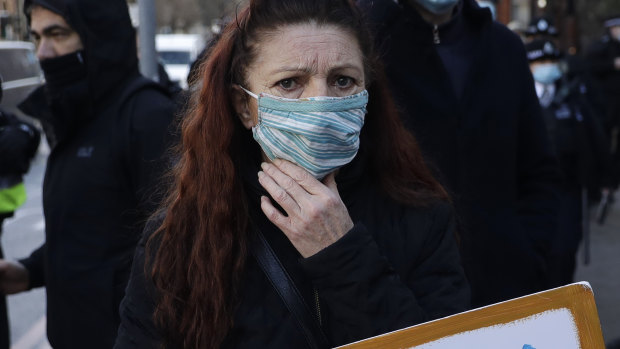 A supporter of Julian Assange outside the court after his bail application was denied.