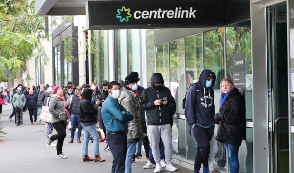 Centrelink queues surged at the height of the virus however the unemployment rate has improved.