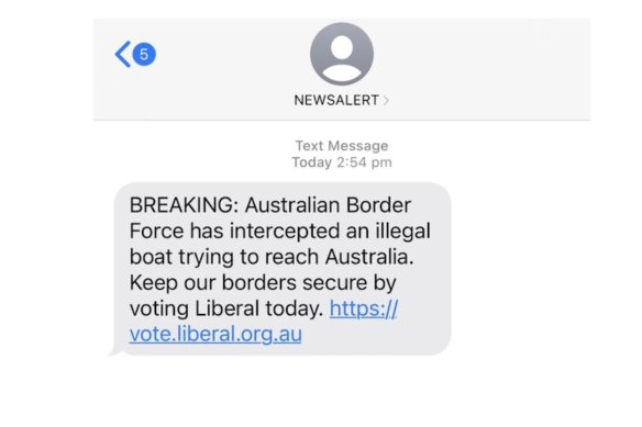 The text sent by the Liberal party on election day.
