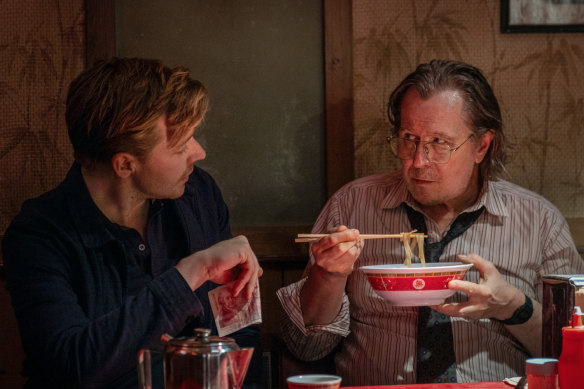 Jack Lowden as River Cartwright and Gary Oldman as disgraced spy master Jackson Lamb in Slow Horses.