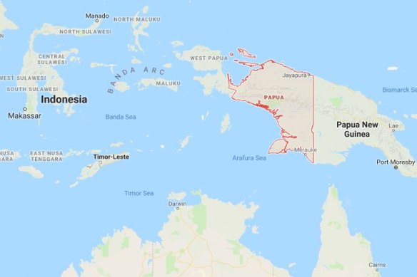 Papua, Indonesia, in red.