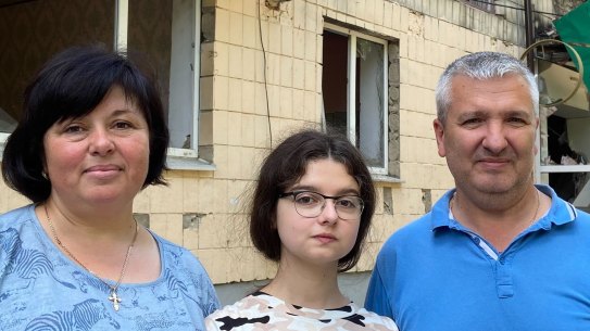 The Kulikovsky family: Irina, Anastasia and Volodymyr have returned to Borodyanka.