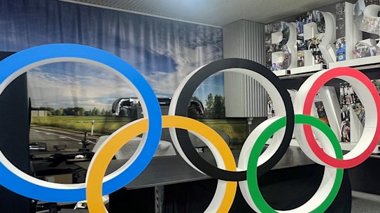 Brisbane 2032 chief executive Cindy Hook with the Olympic rings and agitos. International Olympic Committee member Kirsty Coventry says time was still on the Brisbane Games’ side and there was no need for the IOC to step in.