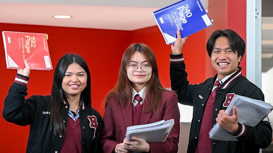 Braybrook College students Jecka Gloria, Katie Vo and Jamal Laqvi.