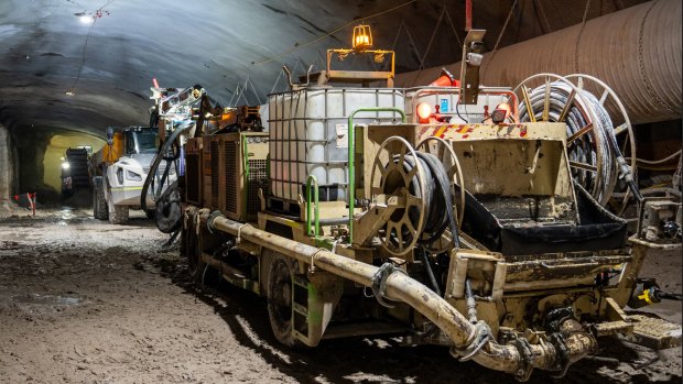 Road-headers have carved a tunnel overlapping the metro rail line near Victoria Cross station.