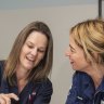 Paramedic Anna Esposito and midwife Kerry Tosswill in the birthing unit at Nepean Hospital. 