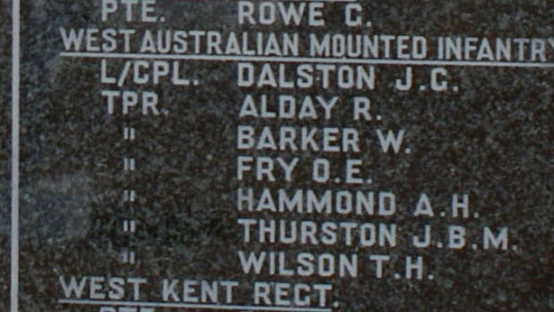 The misspelt inscription of Walter Parker’s name on a memorial in the Standerton Garden of Remembrance.