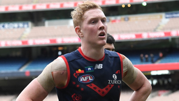 Uncertainty reigns: Melbourne midfielder Clayton Oliver could miss the game against Collingwood on Monday.