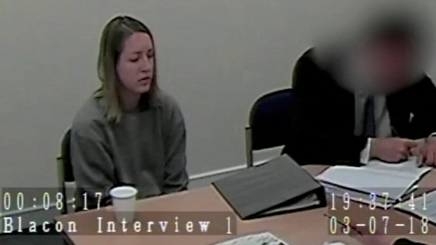 Lucy Letby being questioned by police during an interview after her arrest.