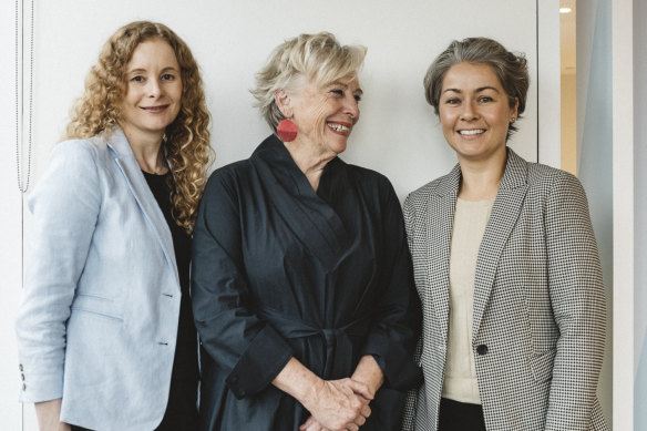 Maggie Beer Holdings outgoing CEO Chantale Millard, Maggie Beer, and Hampers & Gifts Australia CEO Amy McWaters.