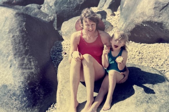 Margaret Power with her daughter Hannah at the beach.