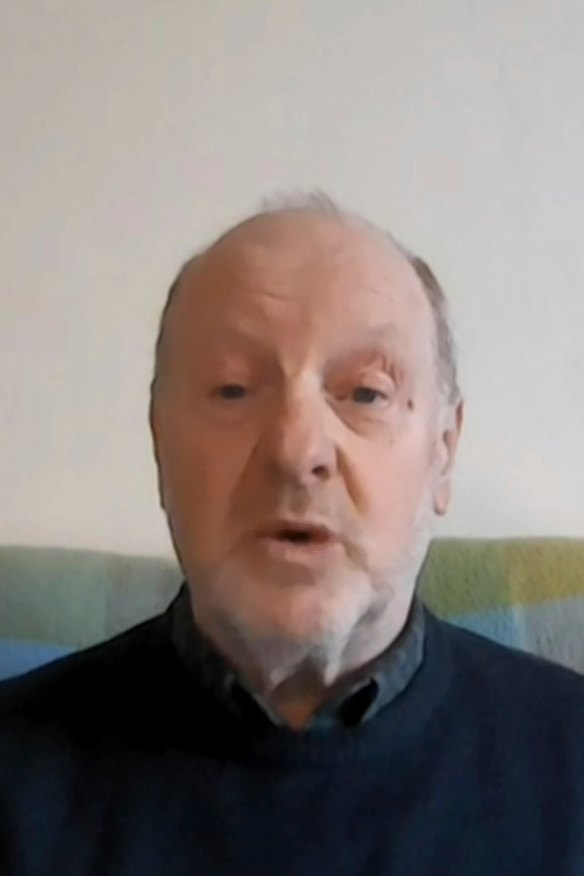 Alan Bates giving evidence via video to a British parliamentary inquiry into the scandal.