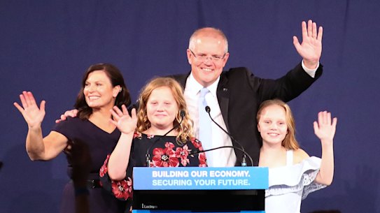 Scott Morrison and his family on election night.