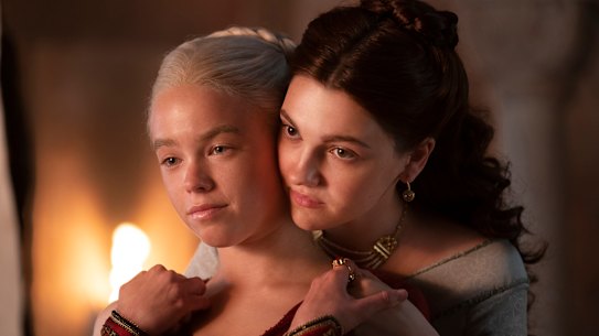 Milly Alcock as young Rhaenyra and Emily Carey as young Alicent in House of the Dragon.