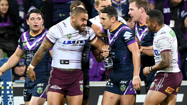 Flashpoint: Dylan Walker and Api Koroisau were sin-binned for their part in a wild melee, but Koroisau and Walker's replacement, Matt Wright, re-entered the field two minutes early.