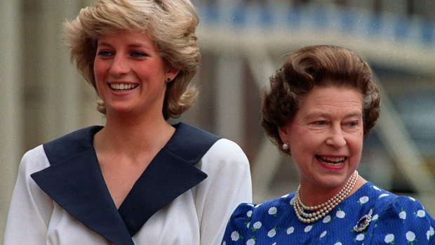 The Queen with the Princess of Wales in London in 1987.