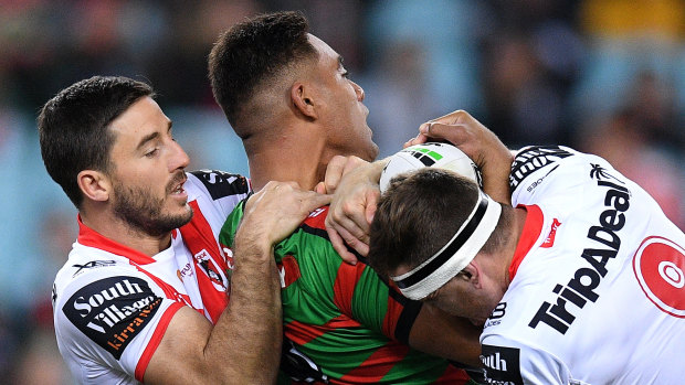 Under scrutiny again: Ben Hunt, left, was criticised for a lethargic outing against the Rabbitohs.