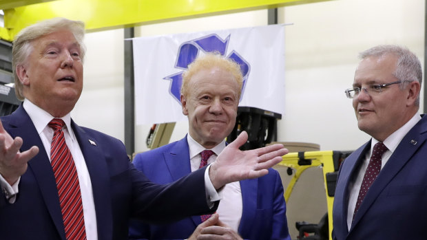 Visy executive chairman Anthony Pratt, pictured recently with US President Donald Trump and Prime Minister Scott Morrison.