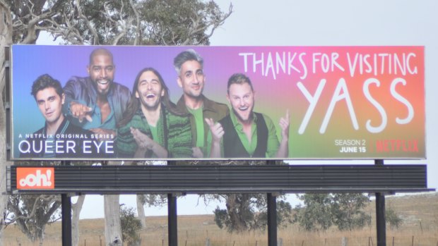 The giveaway: a billboard on the Barton Highway featuring the fab five.