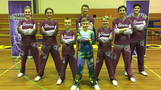The men and boys of the Sirens cheerleading club in Canberra.