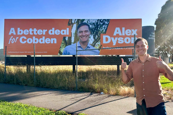 Dyson with one of his campaign signs.
