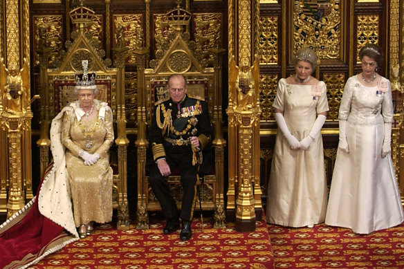 Queen Elizabeth and Lady Susan Hussey, far right, in 2004.