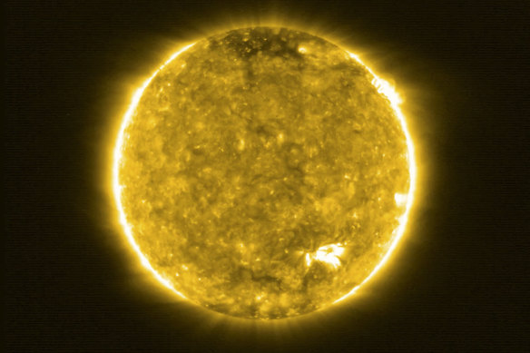 The sun's appearance at a wavelength of 17 nanometres which is in the extreme ultraviolet region of the electromagnetic spectrum.