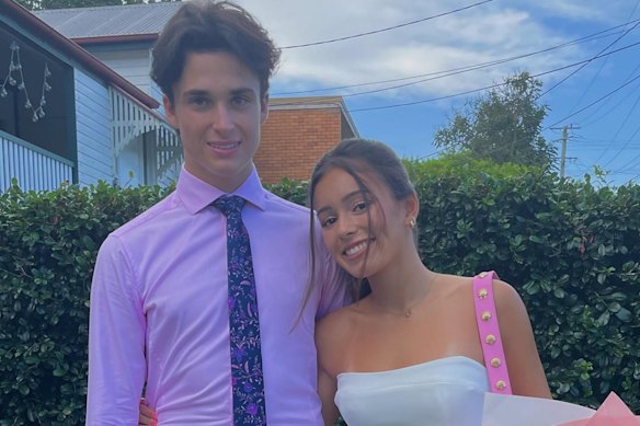 Fletcher Beasley and his long-term partner Angelina in 2021. Beasley graduated from Brisbane Boys' College in 2022.