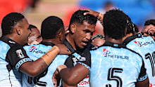 Jacob Saifiti celebrates a try. 