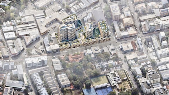 An artist’s impression of a new build-to-rent development earmarked for the former WestConnex dive site in Camperdown in the inner west.