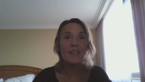 Jenny D'Ubios posted videos to her Facebook page from hotel quarantine.