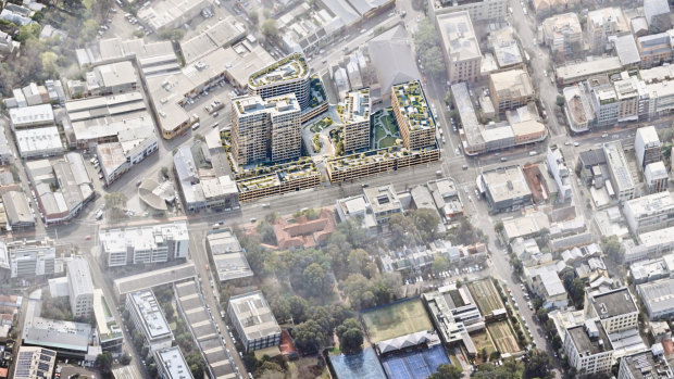 An artist’s impression of a new build-to-rent development earmarked for the former WestConnex dive site in Camperdown in the Inner West