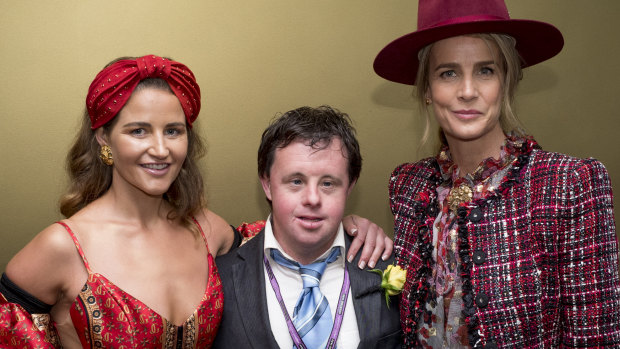 Michelle Payne with her brother Stephen and actor Rachel Griffiths at the Cup. 