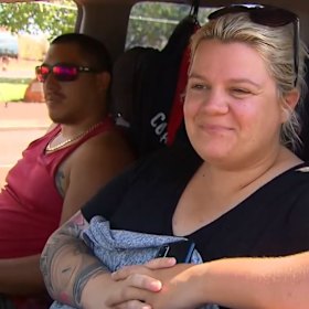 Paige Adair and her partner line up at the WA border. 