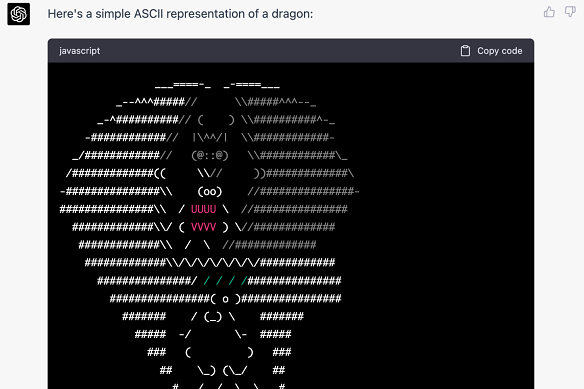 GPT-4 did a creditable but not perfect text rendering of a dragon.