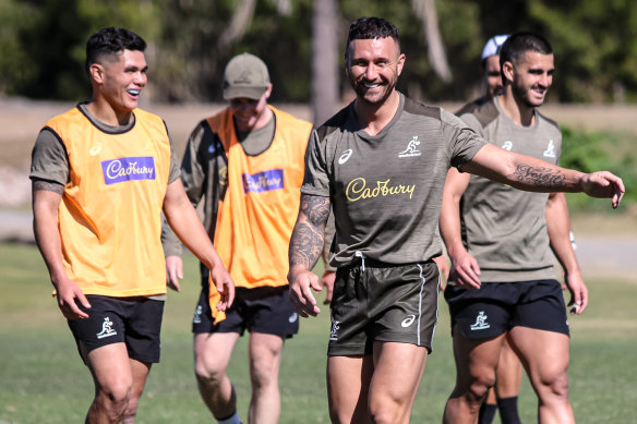 Quade Cooper back at Wallabies training in Queensland.