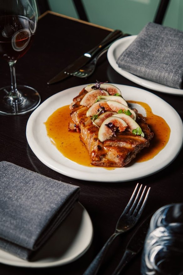 Pork scotch fillet with fig.