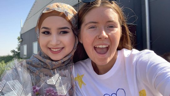 Ruqia Haidari and Abbey Gawne during their graduation at McGuire College in Shepparton, Victoria. Ruqia Haidari was murdered by her husband Mohammad Ali Halimi at their home in Balcatta on January 18, 2020, two months into their arranged marriage. 