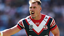 Angus Crichton is action for the Roosters.