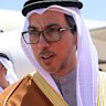 Iraq’s Foreign Minister Fuad Hussein, right, welcomes Emirati Vice President and Deputy Prime Minister Sheikh Mansour bin Zayed al-Nahyan as he arrives in Baghdad ahead of the Arab League summit on in May.