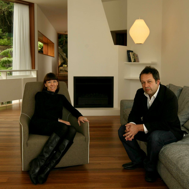Rachel Neeson and Nick Murcutt in 2009 at the Whale Beach property they designed.