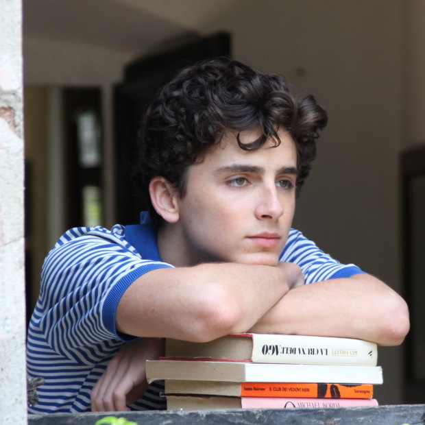 Elio (Timothée Chalamet) dreaming of that peach in Call Me By Your Name.