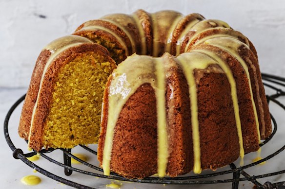 Saffron-infused milk adds a bright splash of colour to this cake and its icing.
