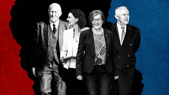 Recuperando o centro: Malcolm Fraser achava que o Partido Liberal havia perdido o rumo; Allegra Spender conquistou um lugar distinto; Cathy McGowan mostrou como os independentes podem vencer; Malcolm Turnbull diz que os liberais têm perseguido os eleitores à direita.