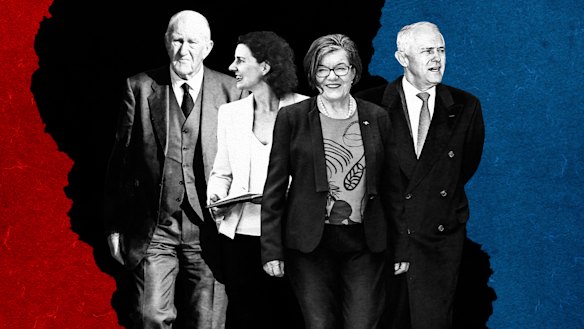 Reclaiming the centre: Malcolm Fraser thought the Liberal Party lost its way; Allegra Spender captured a blue-ribbon seat; Cathy McGowan showed how Independents could win, Malcolm Turnbull says Liberals have been chasing voters to the right. 
