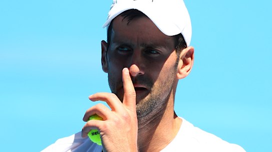 Novak Djokovic during a practice match against Daniil Medvedev on Wednesday.