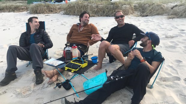 Recovering after a day of paddling: (from left) Trevor Potts, Simon Moroney, Joe McNamara and Ollie Roffey.